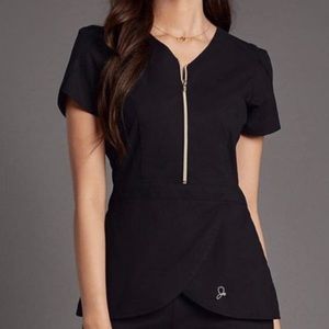 JAANUU Limited Edition Rose Gold Zipper Tulip Scrub Top - Womens Size Medium